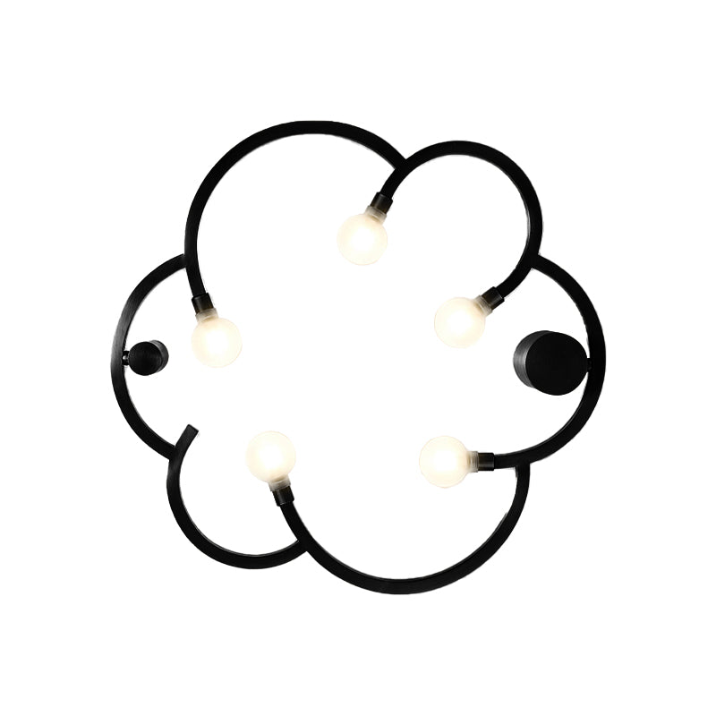 Vintage Flower Cage Iron Semi-Flush Mount Light Fixture For Bedroom - Black/Gold Finish 5 Bulb Bare