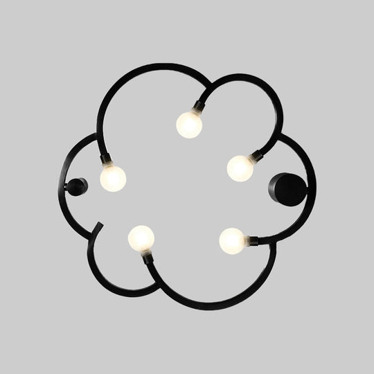 Vintage Flower Cage Iron Semi-Flush Mount Light Fixture For Bedroom - Black/Gold Finish 5 Bulb Bare