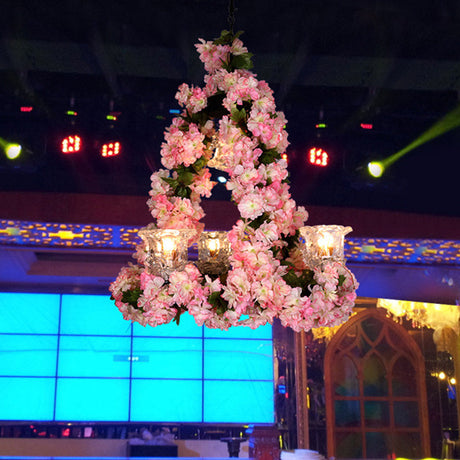 Black 3 Head Chandelier Pendant Lamp For Loft Restaurant With Floral Clear Glass Shade