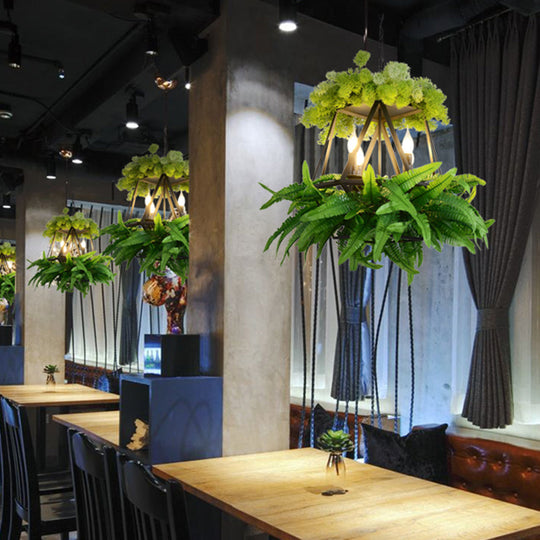 Retro 4-Bulb Hanging Chandelier With Diamond Cage In Black - Ideal For Restaurants And Plants