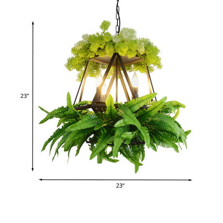 Retro Metal Hanging Chandelier With 4 Bulbs Diamond Cage - Black Suspension Lighting For Restaurants