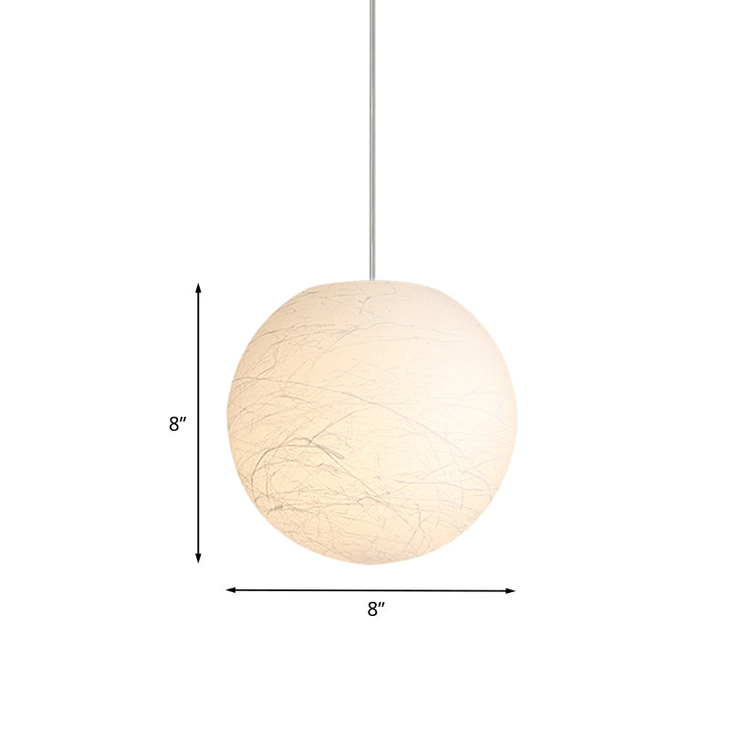 White Textured Spherical Pendant Lamp - Simple Acrylic Bistro Light (8/12 Inch Dia)