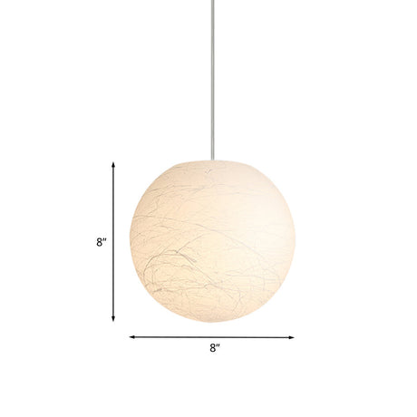 White Textured Spherical Pendant Lamp - Simple Acrylic Bistro Light (8/12 Inch Dia)