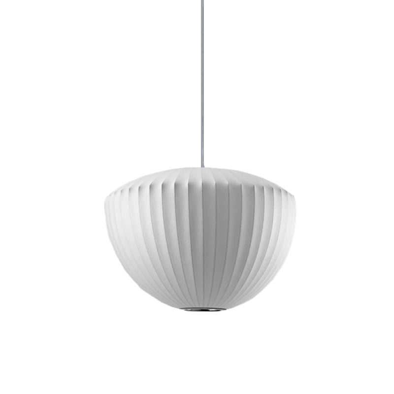 Minimalist Ribbed Rayon Bowl Pendant Light: 1-Light White Ceiling Fixture For Lounge