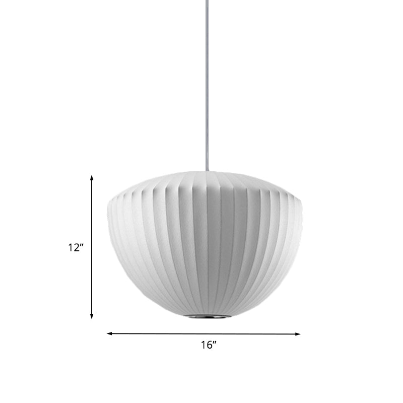 Minimalist Ribbed Rayon Bowl Pendant Light: 1-Light White Ceiling Fixture For Lounge
