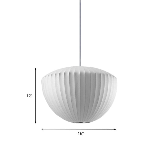 Minimalist Ribbed Rayon Bowl Pendant Light: 1-Light White Ceiling Fixture For Lounge