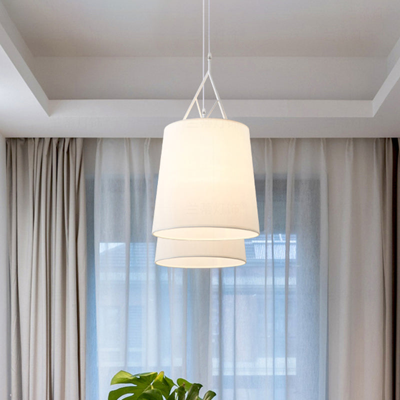 Nordic Single Conic Pendant Lamp - Hand Sewn Fabric Black/White Twig Arm