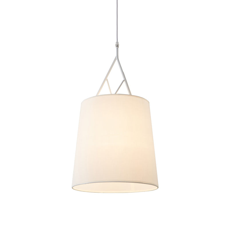 Nordic Single Conic Pendant Lamp - Hand Sewn Fabric Black/White Twig Arm