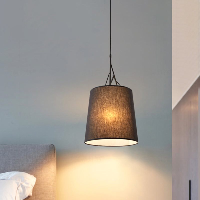 Nordic Single Conic Pendant Lamp - Hand Sewn Fabric Black/White Twig Arm