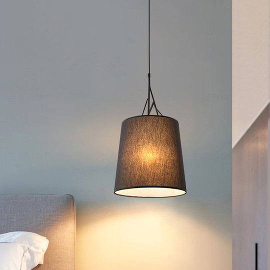 Nordic Single Conic Pendant Lamp - Hand Sewn Fabric Black/White Twig Arm