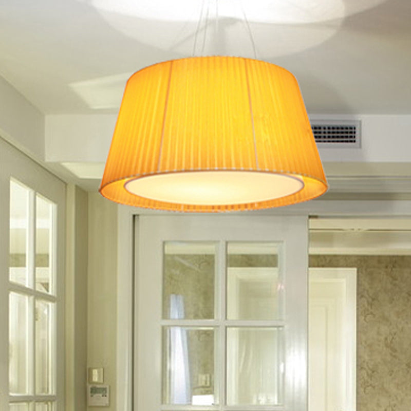 Modernist Yellow Gathered Fabric Pendant Ceiling Light - Dual Frustum Hanging Fixture 1 Head