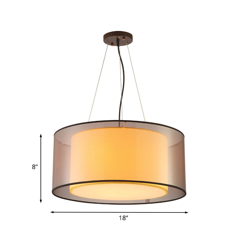 Modern 2-Layer Chandelier: Rectangle/Round Design 3 Bulbs - Flaxen Fabric Dining Room Ceiling Lamp