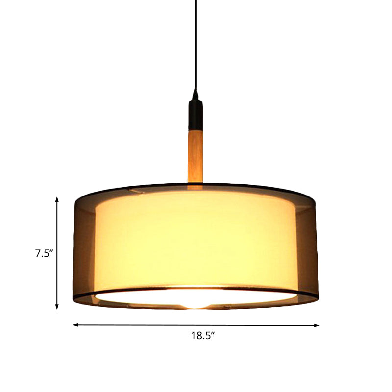 Modern Black Dual Shade Pendant Lamp With Wood Grip - Stylish Fabric Suspension Light