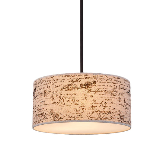 Modern Flaxen Drum Pendant Light With Script Lamp Shade - Available In 12 Or 16 Diameter