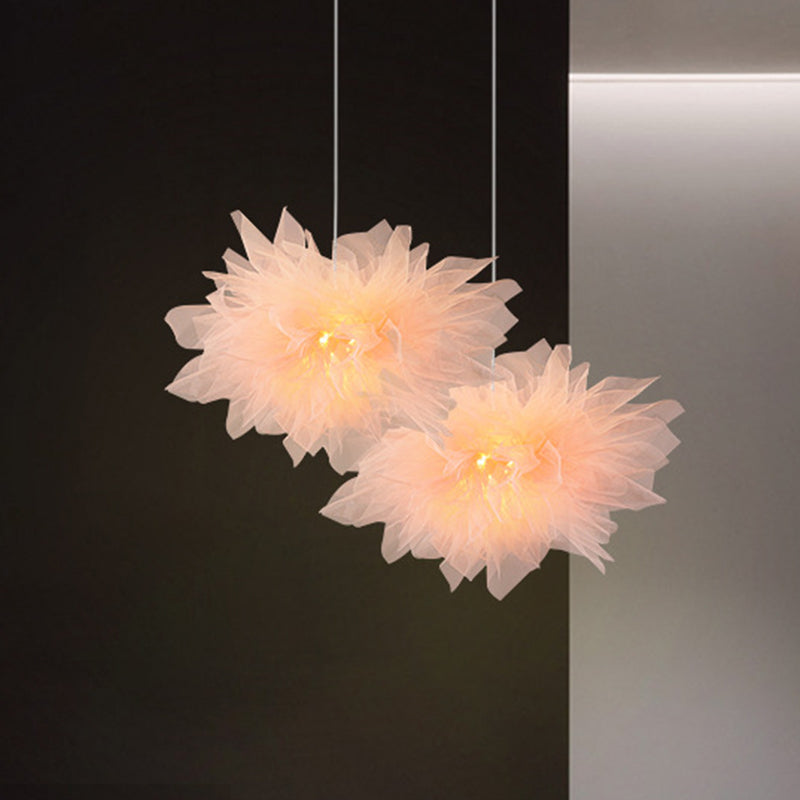 Modern Blossom Hanging Ceiling Lamp - Hand-Sewn Cotton Yarn. 1 Light Bedroom Lighting In White/Pink