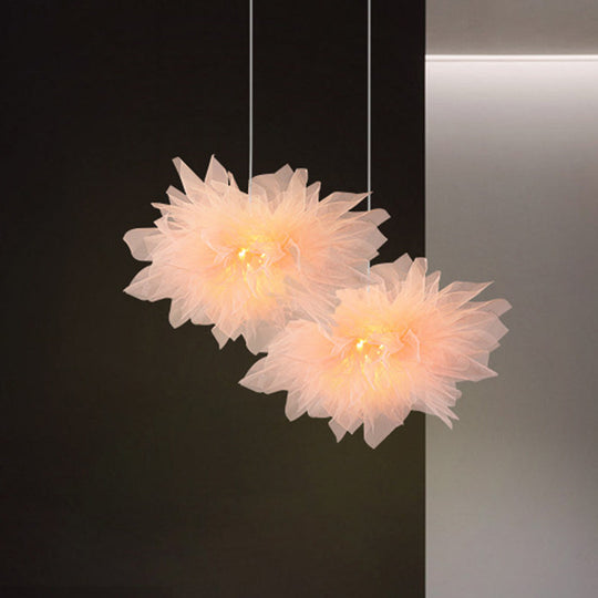 Modern Blossom Hanging Ceiling Lamp - Hand-Sewn Cotton Yarn. 1 Light Bedroom Lighting In White/Pink