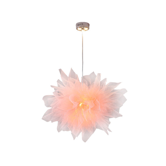 Blossom Hanging Light: Modern Hand-Sewn Cotton Yarn Lamp For Bedroom Ceiling In White/Pink