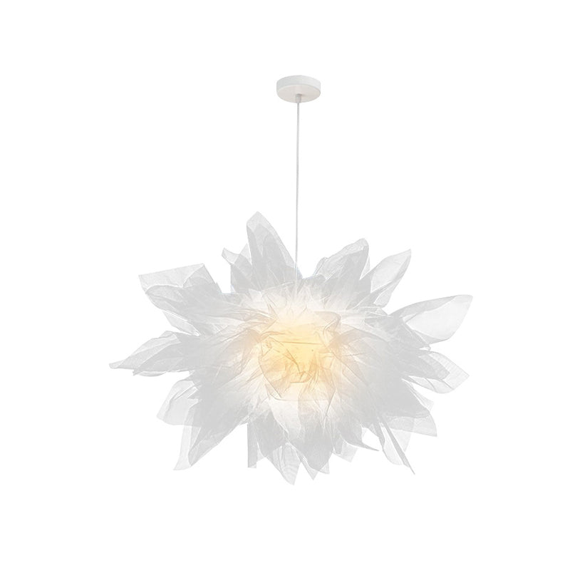 Modern Blossom Hanging Ceiling Lamp - Hand-Sewn Cotton Yarn. 1 Light Bedroom Lighting In White/Pink