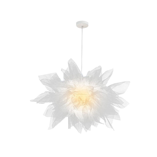 Modern Blossom Hanging Ceiling Lamp - Hand-Sewn Cotton Yarn. 1 Light Bedroom Lighting In White/Pink