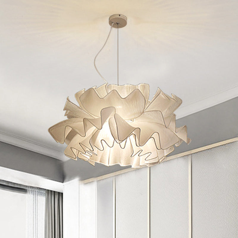 Modern Chic Hand Woven Layered Pendant Light Fixture - White/Navy Blue With Fabric Shade