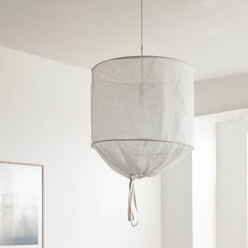 Modern Handcrafted Barrel Fabric Pendant Lamp - 1-Light Flaxen Hanging Ceiling Light With Pull