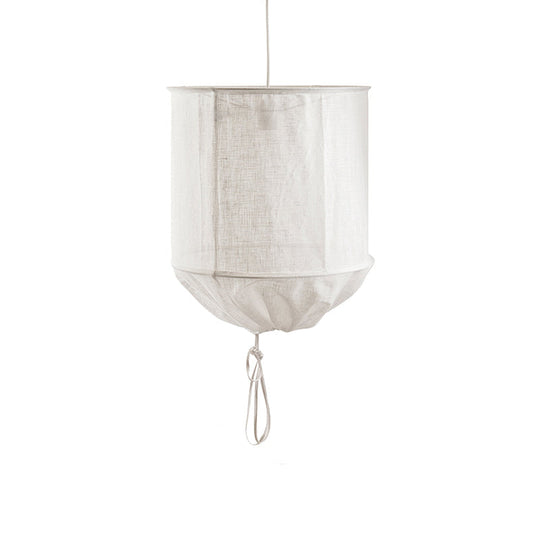 Handcrafted Barrel Flaxen Pendant Lamp - Modern 1-Light Ceiling Light With Pull String