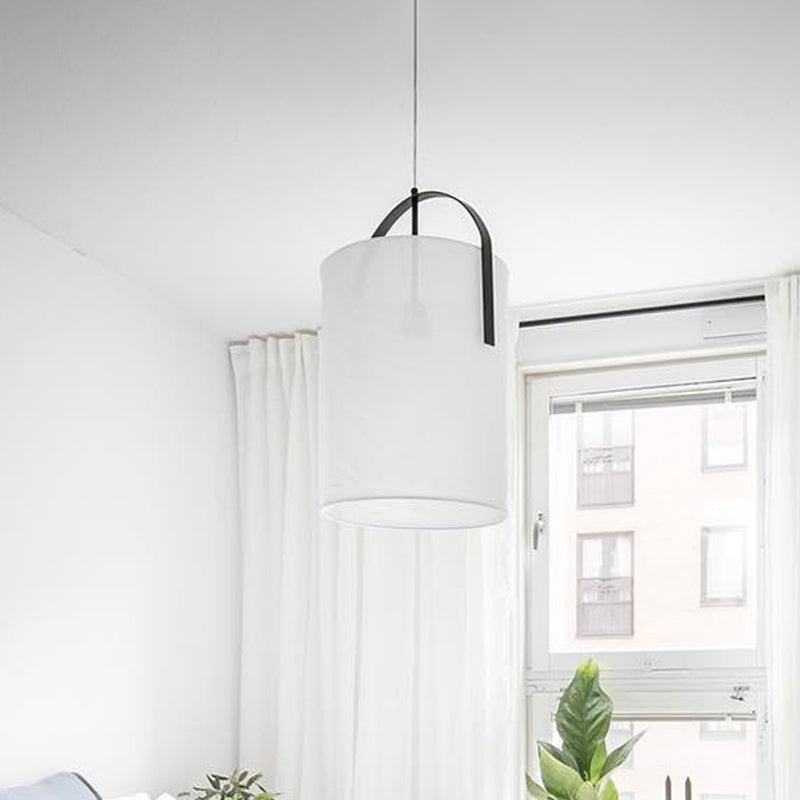 Minimalist Black/Gold-White Pail Drop Pendant Light For Bedroom - 1 Head Fabric Fixture