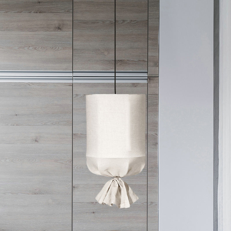 Minimalist Fabric Cylindrical Pendant Light - 1-Light White/Flaxen Ceiling Lamp