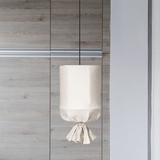 Minimalist Fabric Cylindrical Pendant Light - 1-Light White/Flaxen Ceiling Lamp