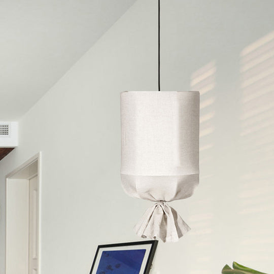 Minimalist Fabric Cylindrical Pendant Light - 1-Light White/Flaxen Ceiling Lamp