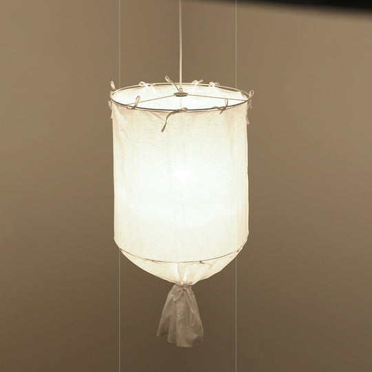 Cylindrical Minimalist Fabric Pendant Light - White/Flaxen