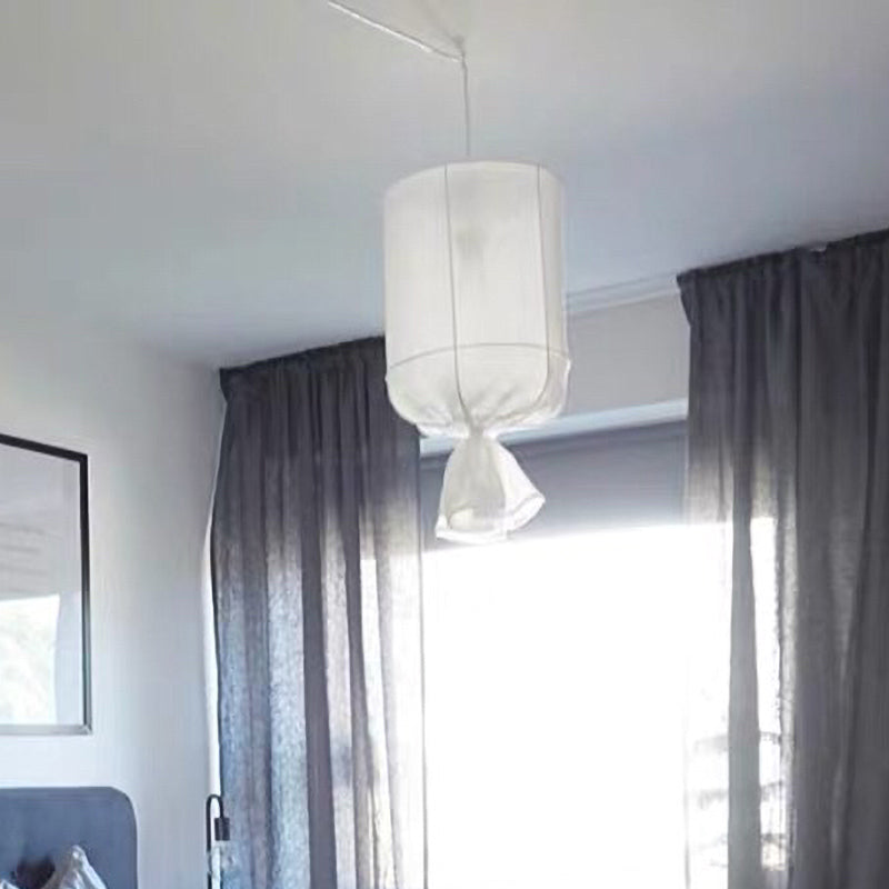 Cylindrical Minimalist Fabric Pendant Light - White/Flaxen