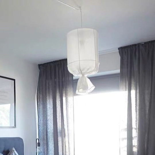 Cylindrical Minimalist Fabric Pendant Light - White/Flaxen