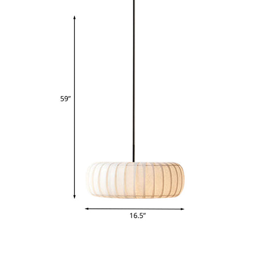 Simple 3-Bulb White Pendant Chandelier With Fabric Ribbed Wheel Design For Table