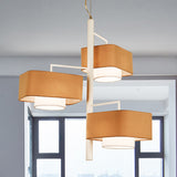Contemporary 3-Tier Dual Shade Chandelier - Brown Fabric 3-Light Hanging Light Fixture For Dining