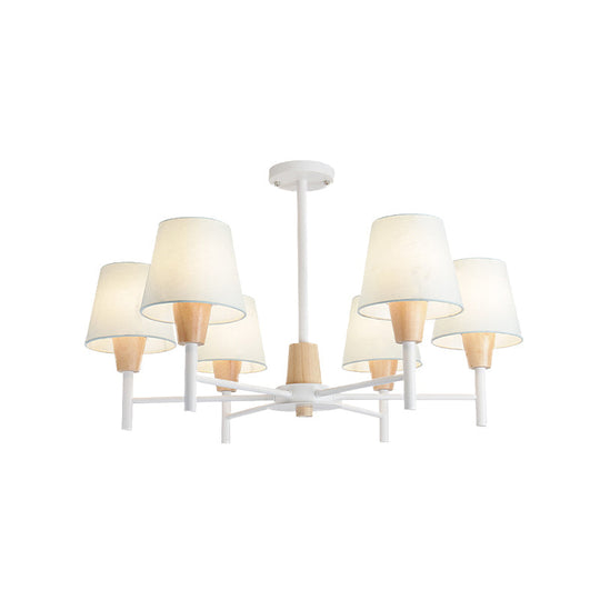 Nordic 6 - Light White - Wood Chandelier With Fabric Lampshade