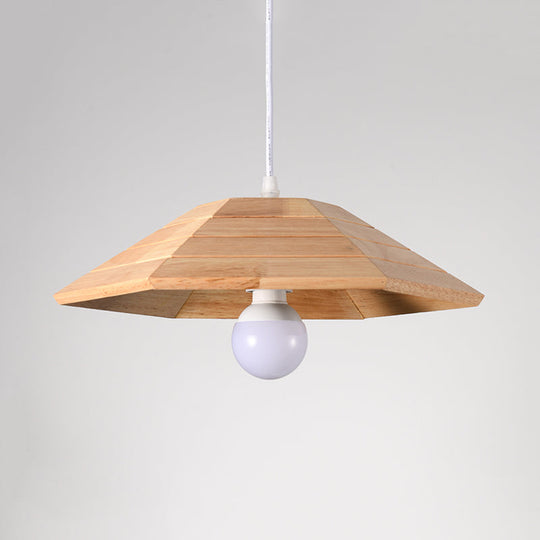 Flare Pendant Ceiling Light: Ridged Wooden Hanging Lamp Kit In Beige - 1-Light Over Table