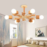 Modern Nordic Starburst Ceiling Mount Chandelier - Semi Flush & Light Wood Finish Exposed Bulb