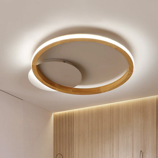 Simplicity Loop Wood Flush Led Ceiling Mount Light Fixture With Out Glow Design - 13’/17’ Dia
