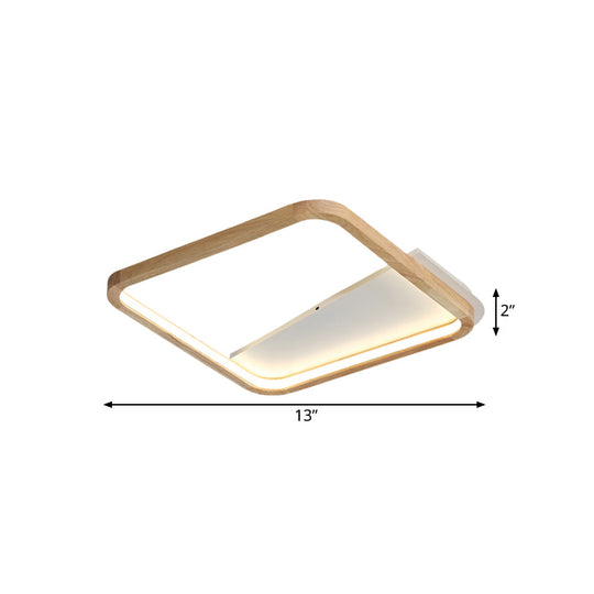 13’/17’ Wide Beige Flush Mount Led Ceiling Light With Wood Frame - Simple Bedroom Fixture