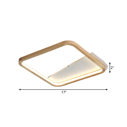 13’/17’ Wide Beige Flush Mount Led Ceiling Light With Wood Frame - Simple Bedroom Fixture
