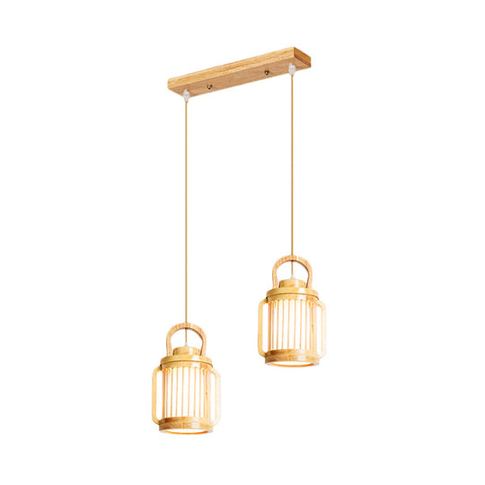 Nordic 2-Head Hanging Lamp: Beige Water Jug Pendant Lighting With Wood Shade