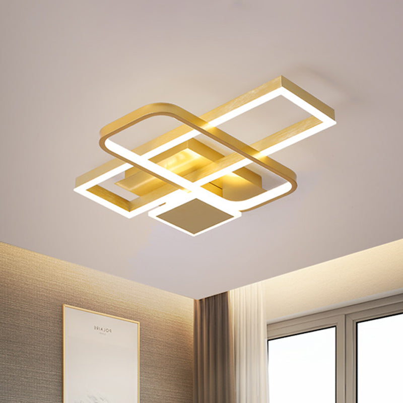 Gold Crisscrossed Rectangle Flush Light Acrylic Led Ceiling Lamp - Modernist Design 20.5’/34’