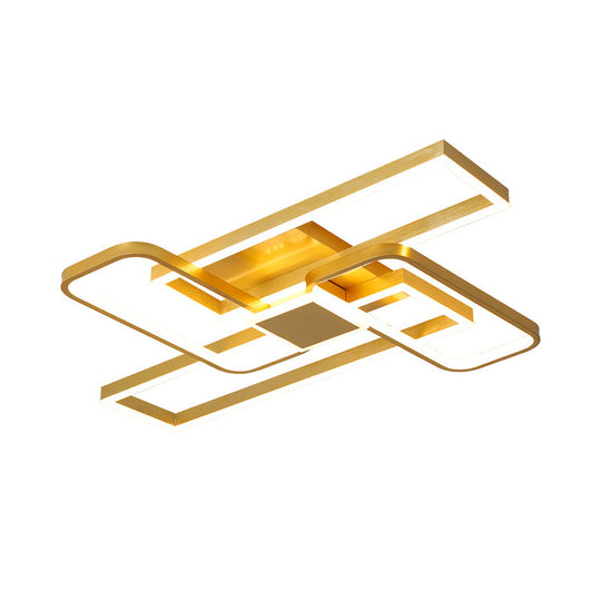 Gold Crisscrossed Rectangle Flush Light Acrylic Led Ceiling Lamp - Modernist Design 20.5/34 Wide