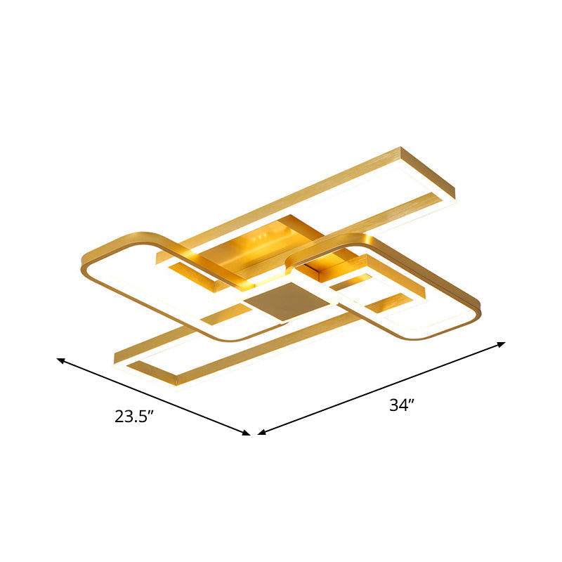 Gold Crisscrossed Rectangle Flush Light Acrylic Led Ceiling Lamp - Modernist Design 20.5’/34’