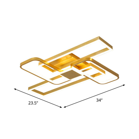 Gold Crisscrossed Rectangle Flush Light Acrylic Led Ceiling Lamp - Modernist Design 20.5/34 Wide