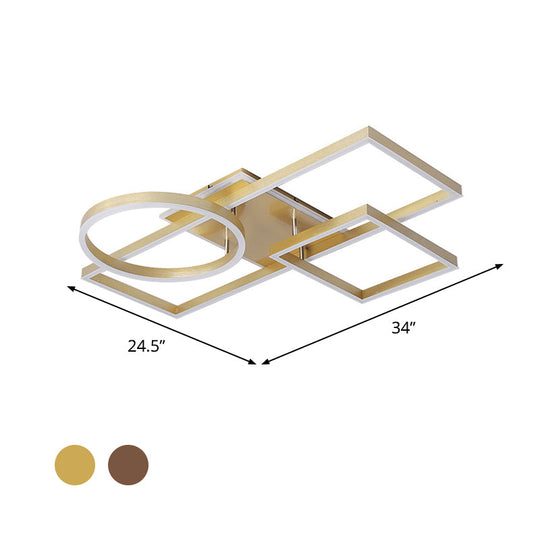 Geometric Led Ceiling Lamp In Golden/Coffee - Warm/White Light 20.5/34 L