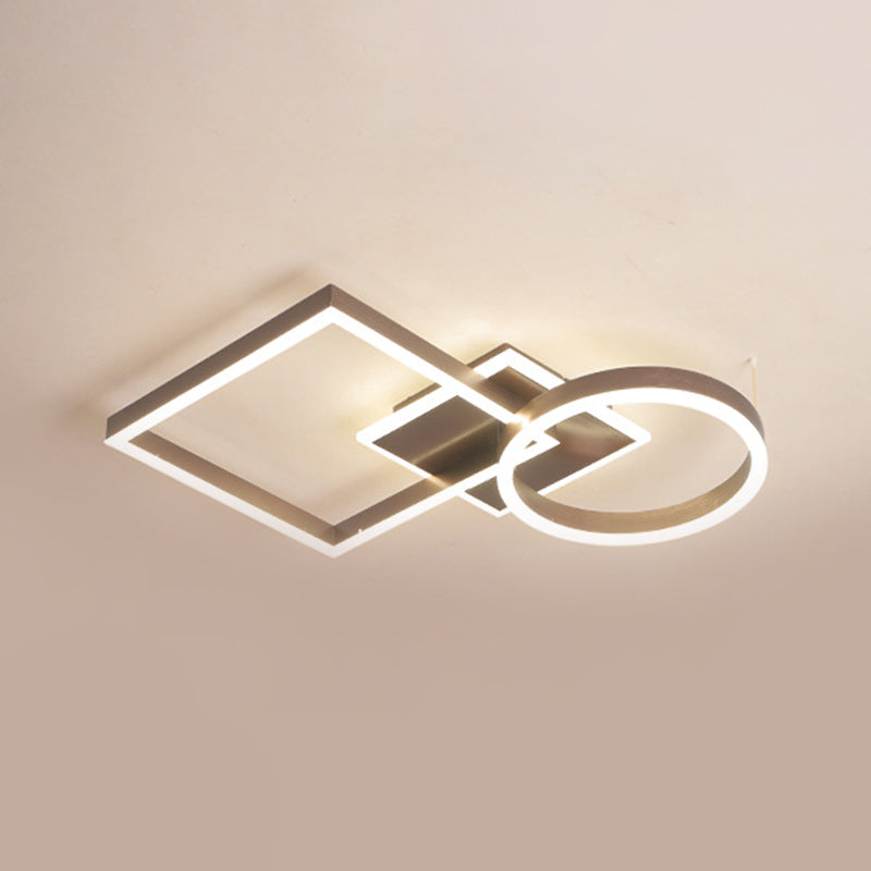 Geometric Led Ceiling Lamp In Golden/Coffee - Warm/White Light 20.5/34 L