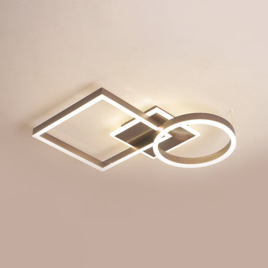 Geometric Led Ceiling Lamp In Golden/Coffee - Warm/White Light 20.5/34 L