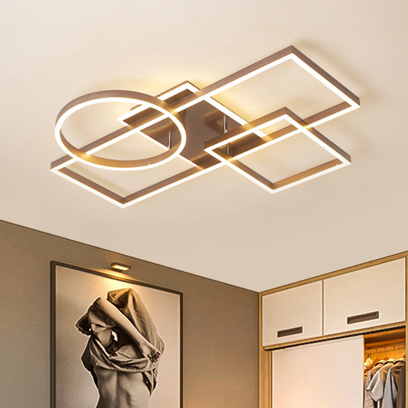 Geometric Led Ceiling Lamp In Golden/Coffee - Warm/White Light 20.5/34 L